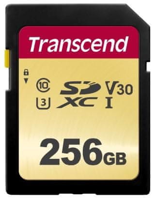 Transcend SDXC pomnilniška kartica 500S, 256 GB, 95/60 MB/s, MLC, C10, UHS-I U3, V30