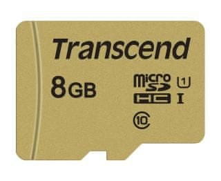 Transcend microSDHC pomnilniška kartica 500S, 8 GB, 95/60 MB/s, MLC, C10, UHS-I U3, V30, adapter