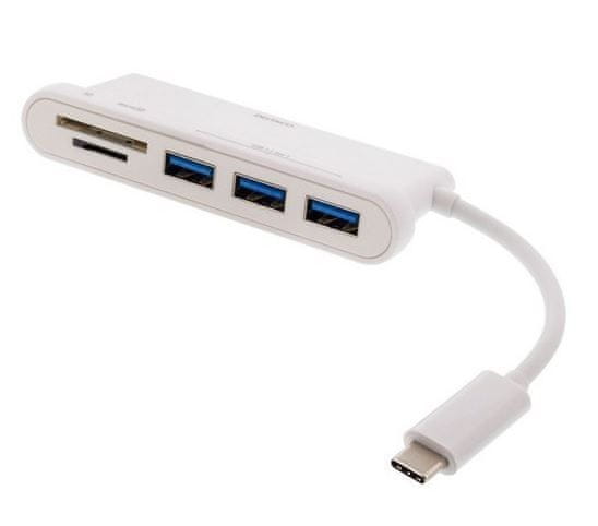 DELTACO USB hub USBC-HUB103, USB-C v 3x USB 3.1, 1x SD, 1x microSD, bel