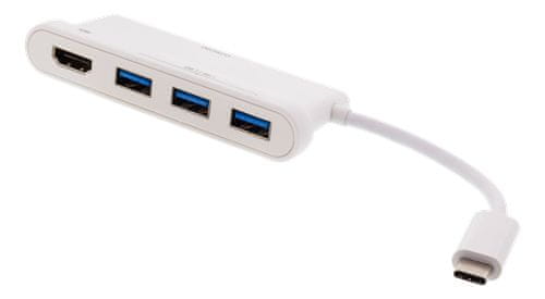 DELTACO USB vozlišče hub USBC-HUB102, 3x USB 3.1 in 1xHDMI, USB-C, bel