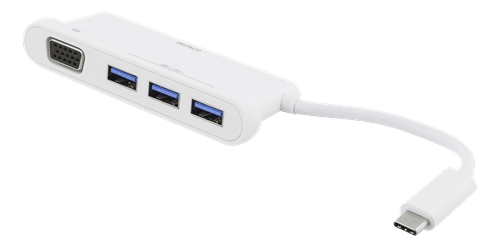 DELTACO USB vozlišče hub USBC-HUB101, 3x USB 3.1, VGA, USB-C, bel