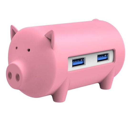 Orico USB vozlišče Little pig s 3 vhodi, USB 3.0, čitalec kartic, OTG, roza