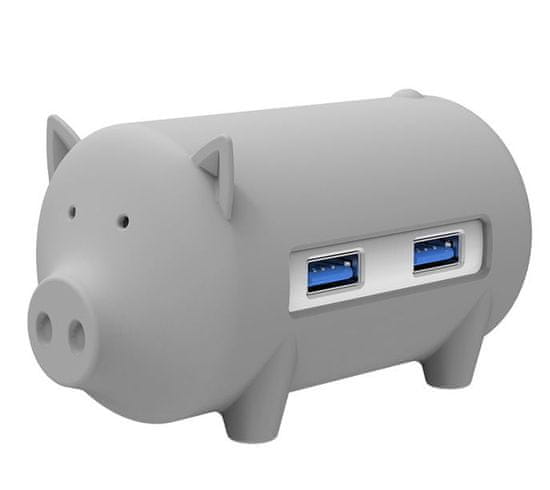 Orico USB vozlišče Little pig s 3 vhodi, USB 3.0, čitalec kartic, OTG, siv