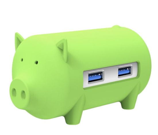Orico USB vozlišče Little pig s 3 vhodi, USB 3.0, čitalec kartic, OTG, zelen