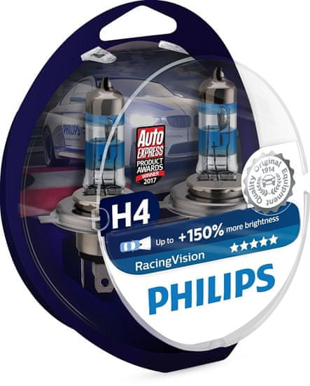 Philips par žarnic H4 Racing Vision + 150%