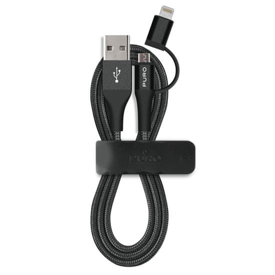 Puro kabel Apple lightning + Micro USB, črn