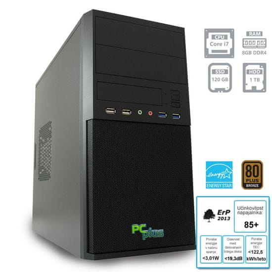PCplus namizni računalnik e-m@chine i7-7700/8GB/SSD120GB+HDD1TB/FreeDOS (137009)