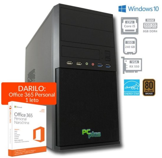 PCplus namizni računalnik e-office i5-7400/8GB/240GB/RX550/Win10H (136993)