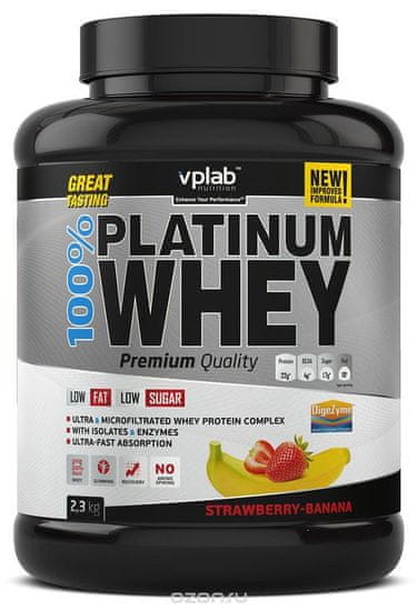 VPLAB beljakovinski izolat in koncentrat iz sirotke 100% Platinum Whey, jagoda-banana, 2300 g