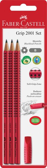 Faber-Castell set Grip, grafični svinčnik 3/1 + radirka pokrovček, rdeč