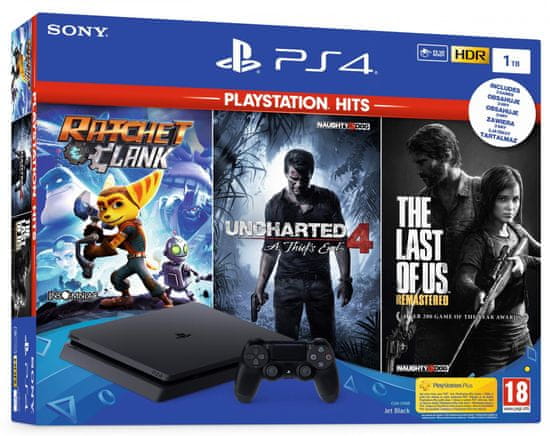 Sony igralna konzola Playstation 4 Slim, 1 TB + igre Hits: TLUR, R&C, U4TE