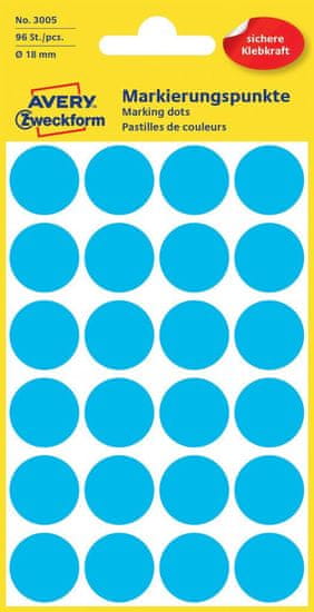 Avery Zweckform okrogle markirne nalepke 3005, 18 mm, 96 kosov, modre