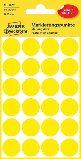 Avery Zweckform okrogle markirne nalepke 3007, 18 mm, 96 kosov, rumene