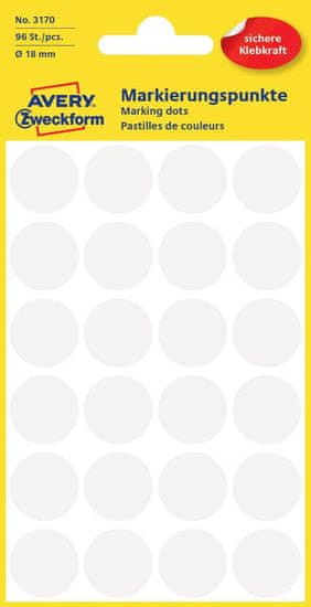 Avery Zweckform okrogle markirne etikete 3170, 18 mm, 96 kosov, bele