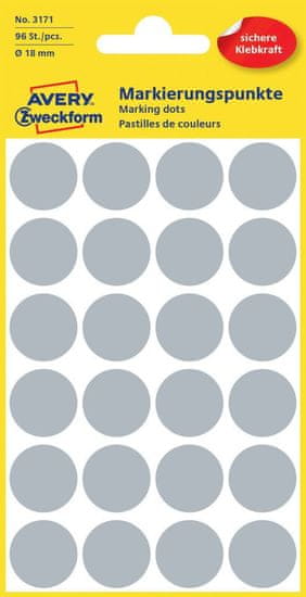 Avery Zweckform okrogle markirne etikete 3171, 18 mm, 96 kosov, sive