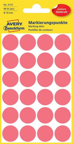 Avery Zweckform okrogle markirne etikete 3172, 18 mm, 96 kosov, neonsko rdeče