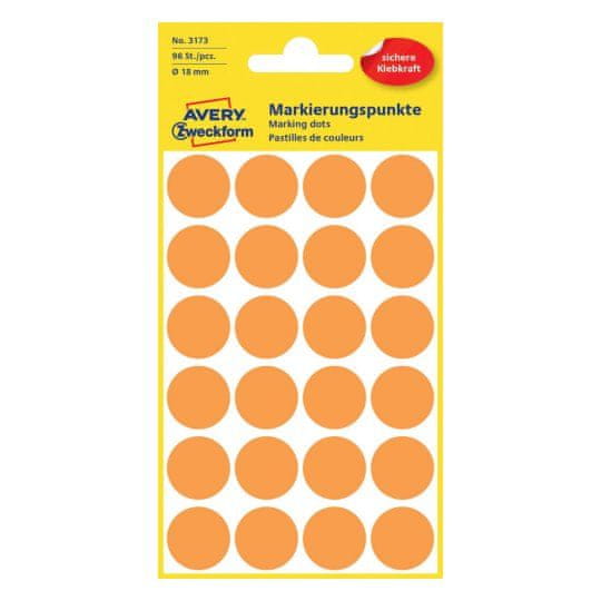 Avery Zweckform okrogle markirne etikete 3173, 18 mm, 96 kosov, neonsko oranžne