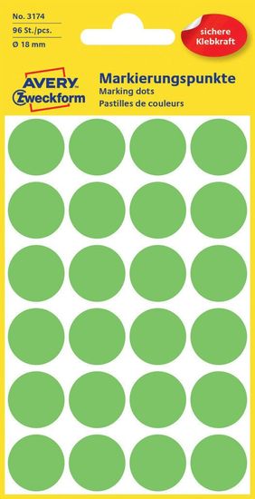 Avery Zweckform okrogle markirne etikete 3174, 18 mm, 96 kosov, neonsko zelene