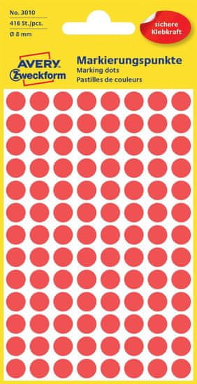 Avery Zweckform okrogle markirne etikete 3010, 8 mm, 416 kosov, rdeče