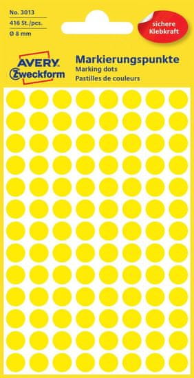 Avery Zweckform okrogle markirne etikete 3013, 8 mm, 416 kosov, rumene