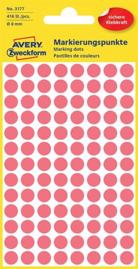 Avery Zweckform okrogle markirne etikete 3177, 8 mm, 416 kosov, svetlo rdeče