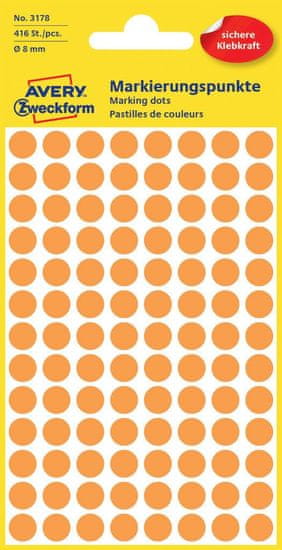 Avery Zweckform okrogle markirne etikete 3178, 8 mm, 416 kosov, svetlo oranžne