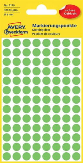 Avery Zweckform okrogle markirne etikete 3179, 8 mm, 416 kosov, svetlo zelene