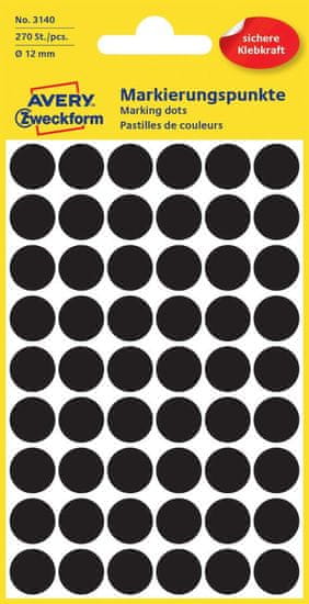 Avery Zweckform okrogle markirne etikete 3140, 12 mm, 270 kosov, črne