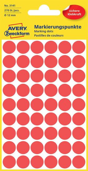 Avery Zweckform okrogle markirne nalepke 3141, 12 mm, 270 kosov, rdeče