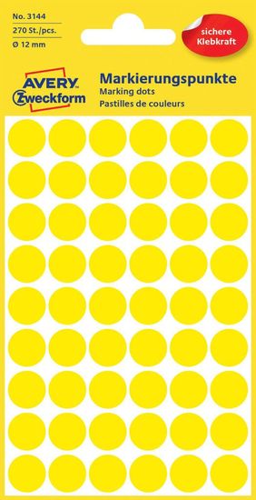Avery Zweckform okrogle markirne etikete 3144, 12 mm, 270 kosov, rumene