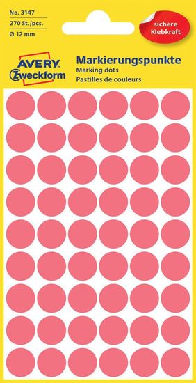 Avery Zweckform okrogle markirne etikete 3147, 12 mm, 270 kosov, svetlo rdeče