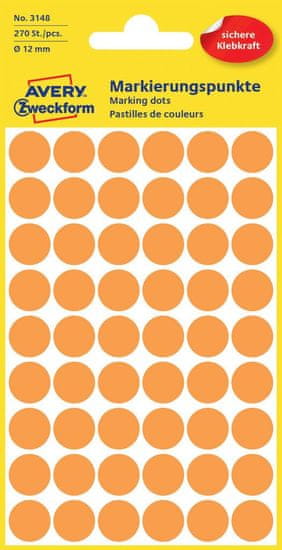 Avery Zweckform okrogle markirne etikete 3148, 12 mm, 270 kosov, svetlo oranžne