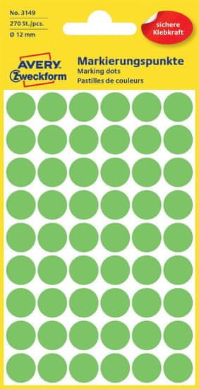 Avery Zweckform okrogle markirne etikete 3149, 12 mm, 270 kosov, svetlo zelene
