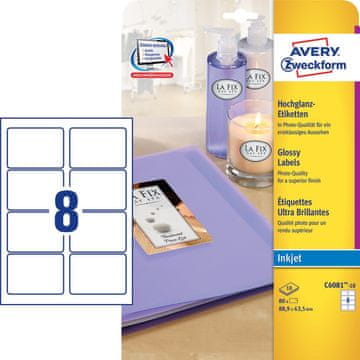 Avery Zweckform svetleče etikete C6081-10, 88.9x63.5 mm, za inkjet tiskalnike, 80 kosov