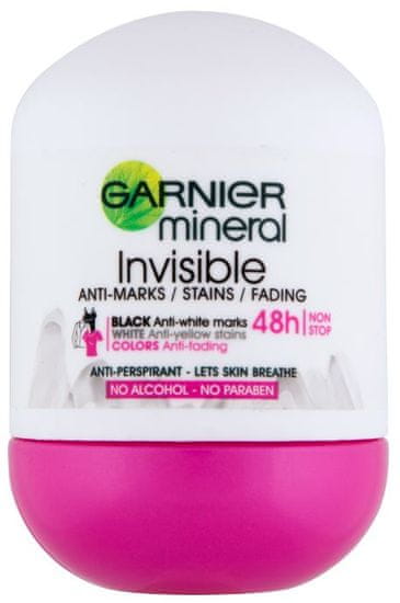 Garnier dezodorant Mineral Invisi Black, White&Colors Roll-on, 50 ml