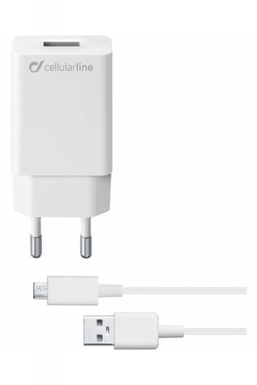 CellularLine USB polnilec z MicroUSB kablom, 10W, bel