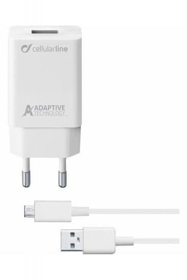 CellularLine USB polnilec z MicroUSB kablom, 15W, bel