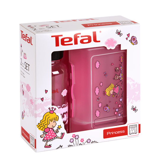 Tefal komplet KIDS K3169114 plastična škatlica + steklenica, 0,4 L, roza z motivom princese