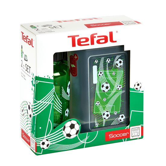 Tefal komplet KIDS K3169414 plastična škatlica + steklenica, 0,4 L, zelena z motivom nogometa