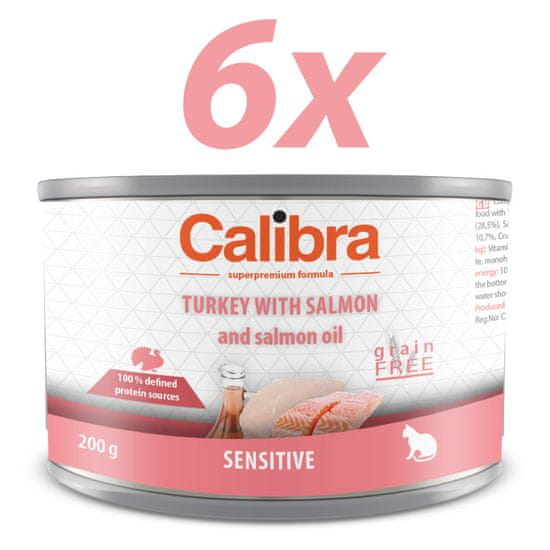 Calibra mokra hrana za mačke Sensitive, brez žit, puran in losos, 6x200 g