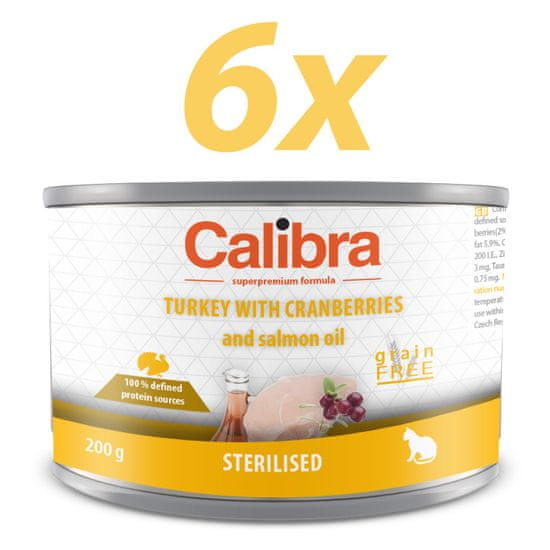 Calibra mokra hrana za mačke Sterilised, brez žit, puran in brusnice, 6x200 g
