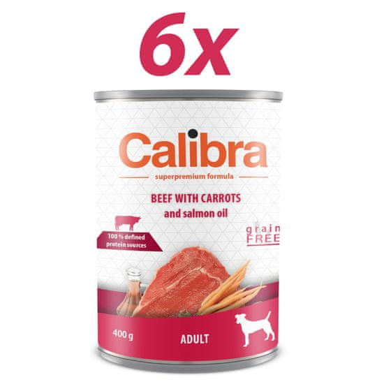 Calibra mokra hrana za pse Adult, brez žit, govedina in korenje, 6x400 g