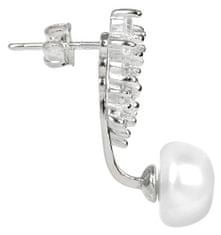 JwL Luxury Pearls Asimetrični uhani - dvojni uhani s pravim belim biserjem in uhani s cirkoni JL0260