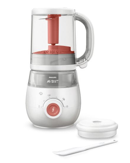 Philips Avent parni kuhalnik in mešalnik 4 v 1, belo rdeč
