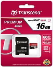 Transcend micro SDHC pomnilniška kartica 16GB1UHS-I + adapter (TS16GUSDU1)
