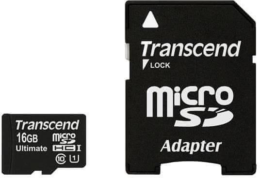 Transcend micro SDHC pomnilniška kartica 16GB UHS-I + adapter (TS16GUSDHC10U1)