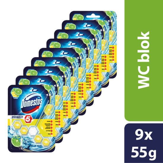 Domestos wc dišava in čistilo Power 5 Lime 9 x 55 g