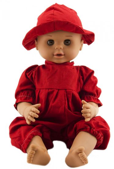 Teddies dojenček, 50 cm, z rdečo obleko in klobučkom