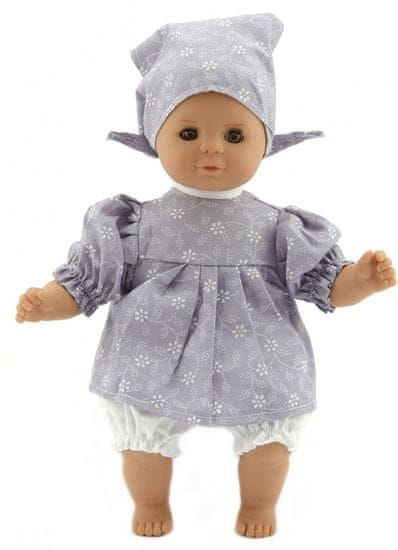 Teddies dojenček, 30 cm, s svetlo sivo obleko in kapo