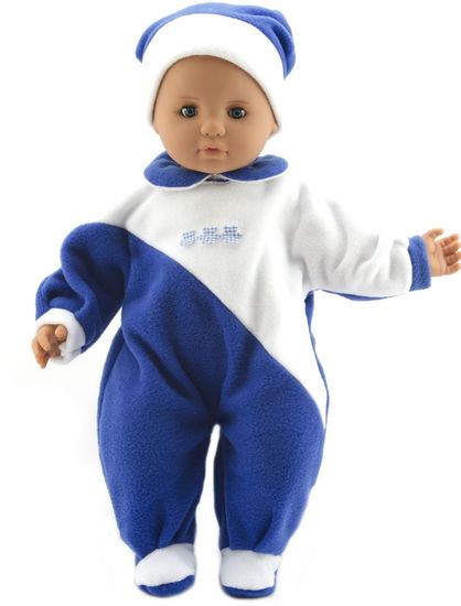 Teddies dojenček v oblekici s kapo, modro-bela, 50 cm